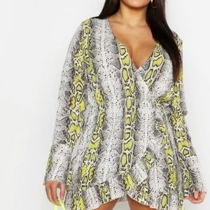 PLUS SNAKE RUFFLE WRAP DRESS